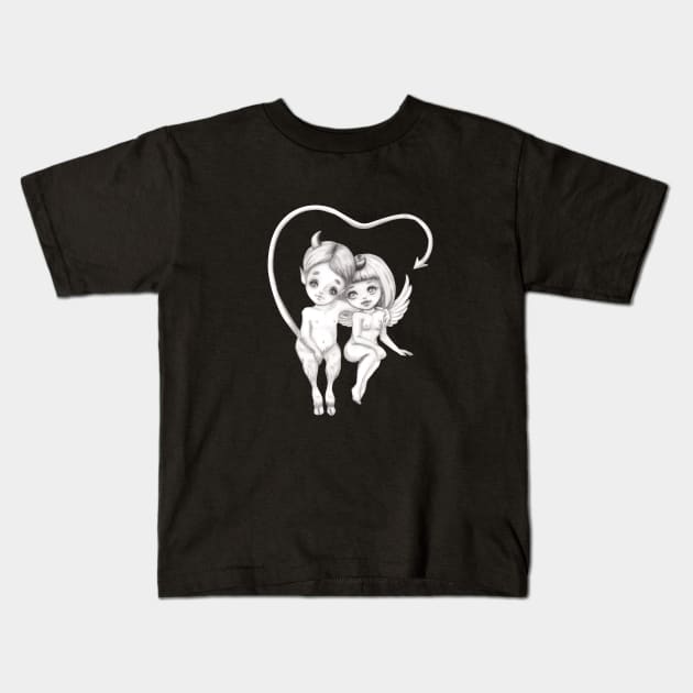 Little devil in love with cute angel Kids T-Shirt by mapetitepoupee